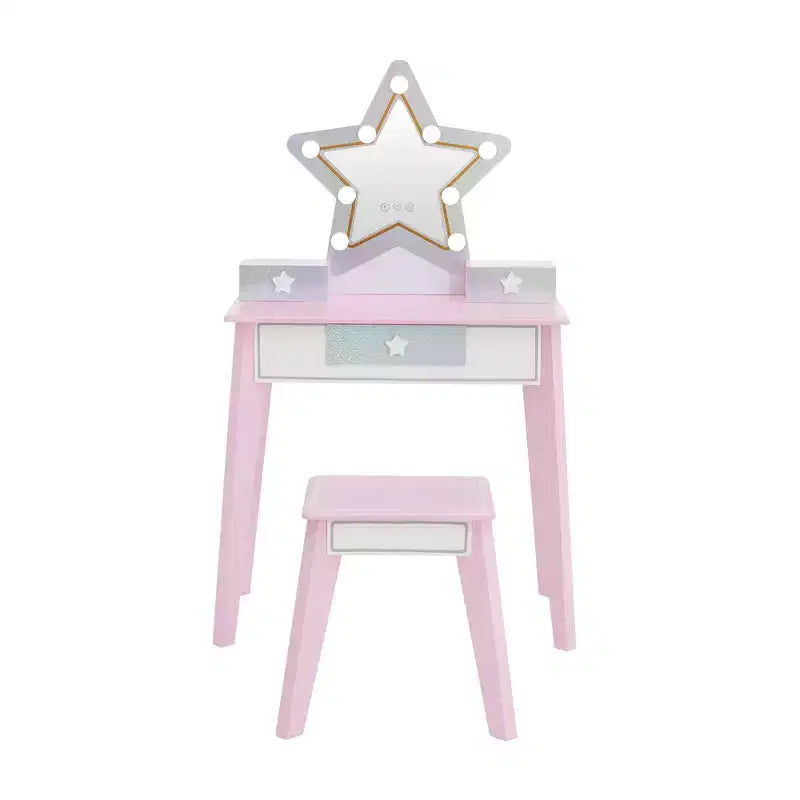 Set da toeletta in legno Fantasy Fields Little Princess Star per bambini con specchio LED e sgabello