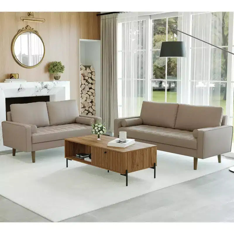 Divano e divanetto Luige a 2 posti in similpelle, con braccioli quadrati, in stile moderno di metà secolo - Tree City
