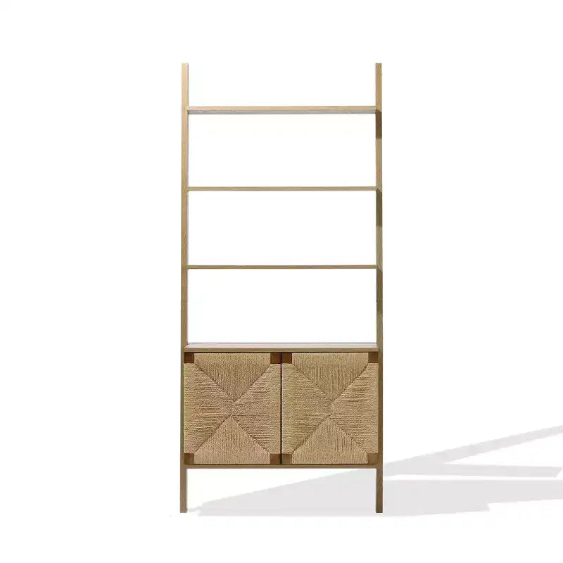 LuxenHome 71 Tall Ladder Bookshelf with Cabinet, 4-Tier Etagere Bookcase with 2-Door Storage for Living Room, Home Office, Bedroom Brown