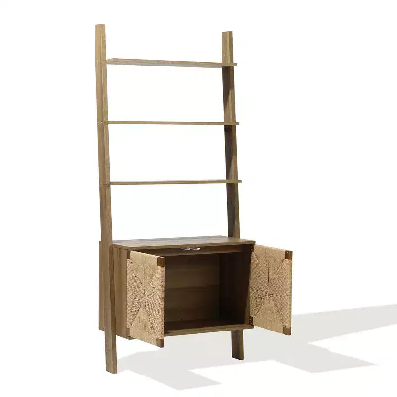 Libreria a Scala Alta 71 con Mobiletto, Libreria Etagere a 4 Ripiani con Mobiletto a 2 Ante per Soggiorno, Ufficio, Camera da Letto Marrone