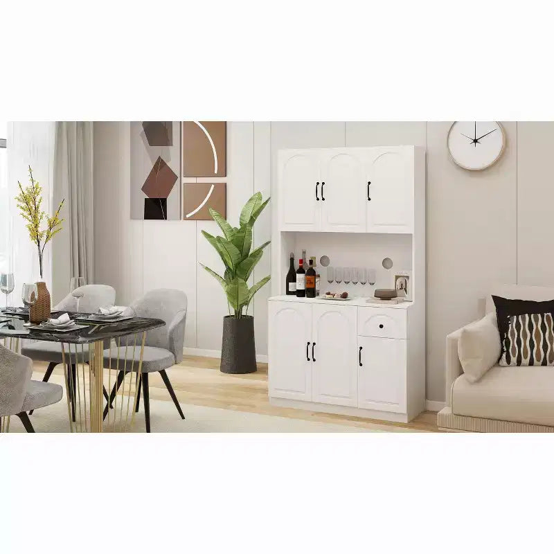 Mobile dispensa in legno bianco da 101 cm con piano per microonde