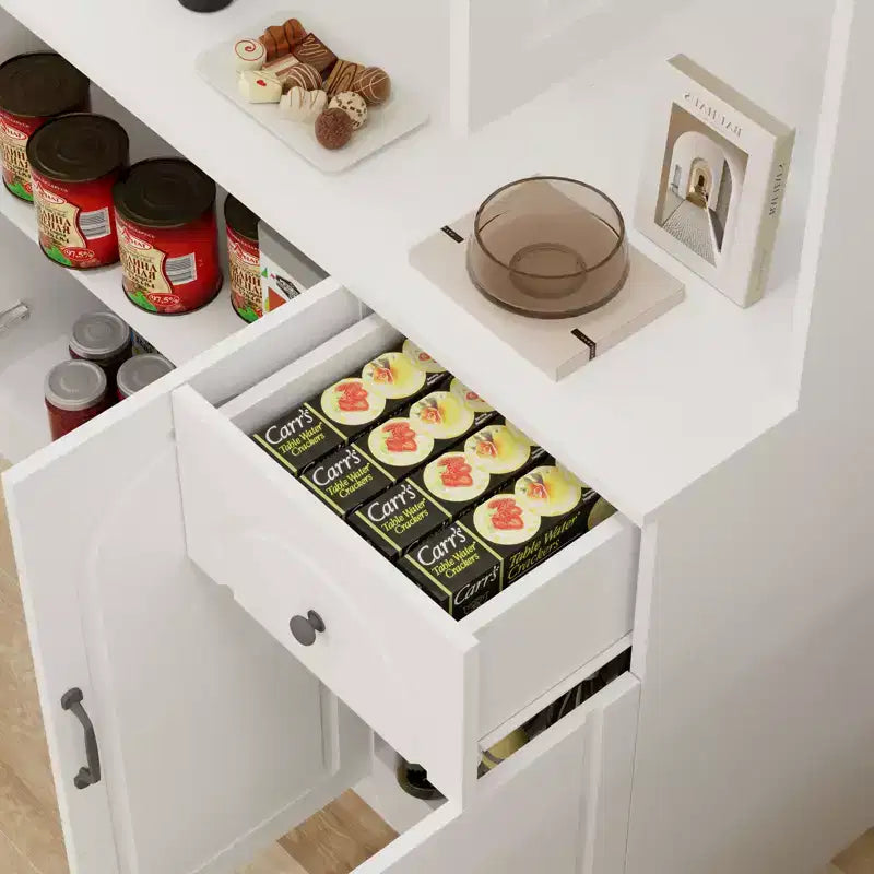 Mobile dispensa in legno bianco da 101 cm con piano per microonde