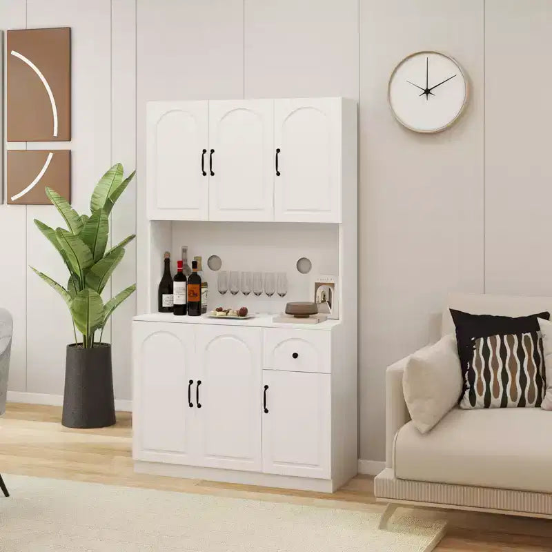 Mobile dispensa in legno bianco da 101 cm con piano per microonde