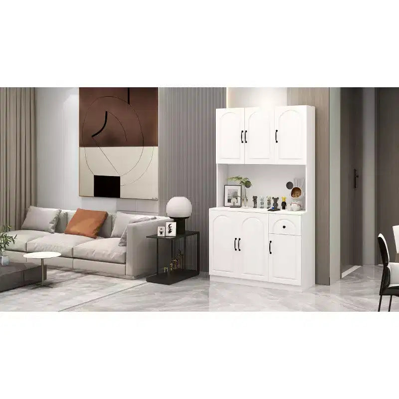 Mobile dispensa in legno bianco da 101 cm con piano per microonde