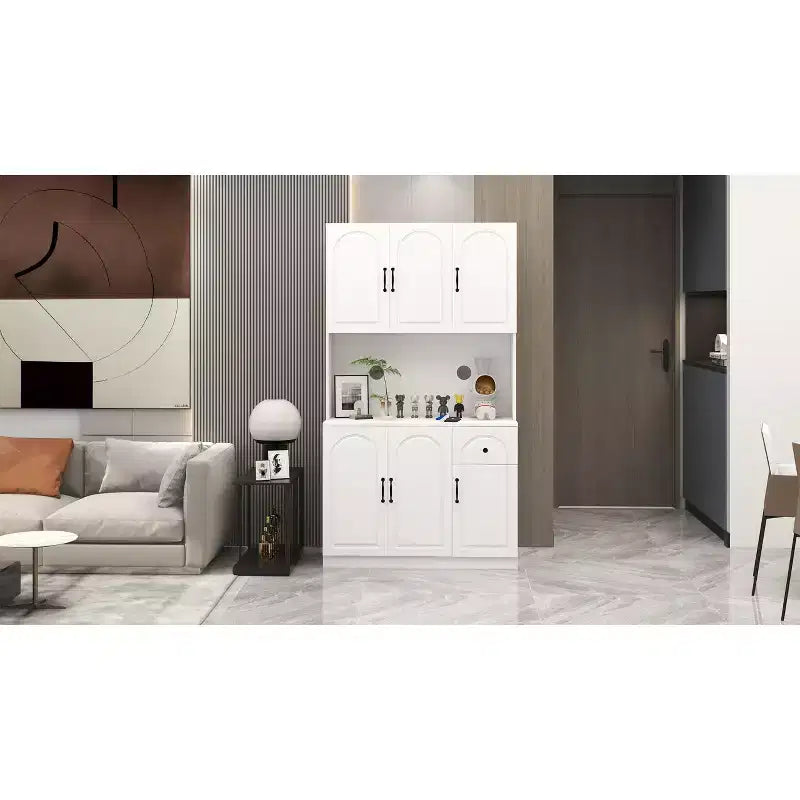 Mobile dispensa in legno bianco da 101 cm con piano per microonde