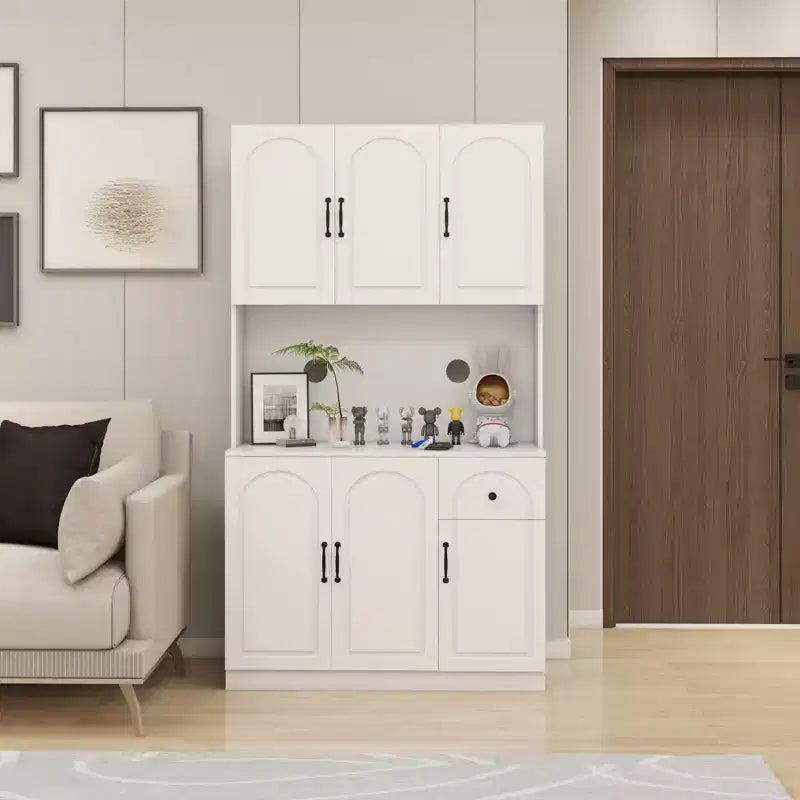Mobile dispensa in legno bianco da 101 cm con piano per microonde
