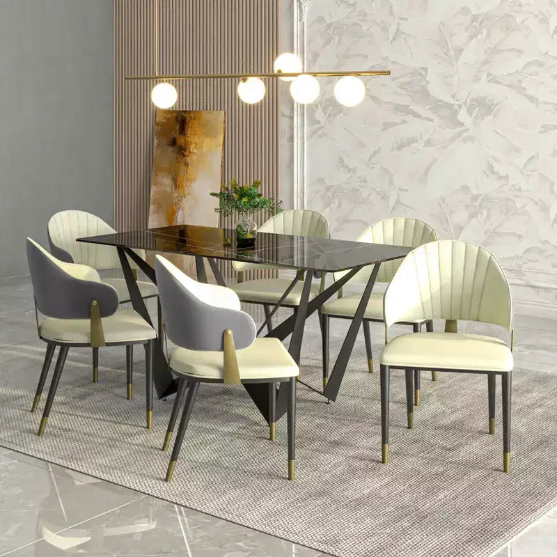 LeisureMod Aria Sedie da pranzo moderne set da 4, rivestite in pelle PU, gambe in metallo, sedute comode per cucina e sala da pranzo