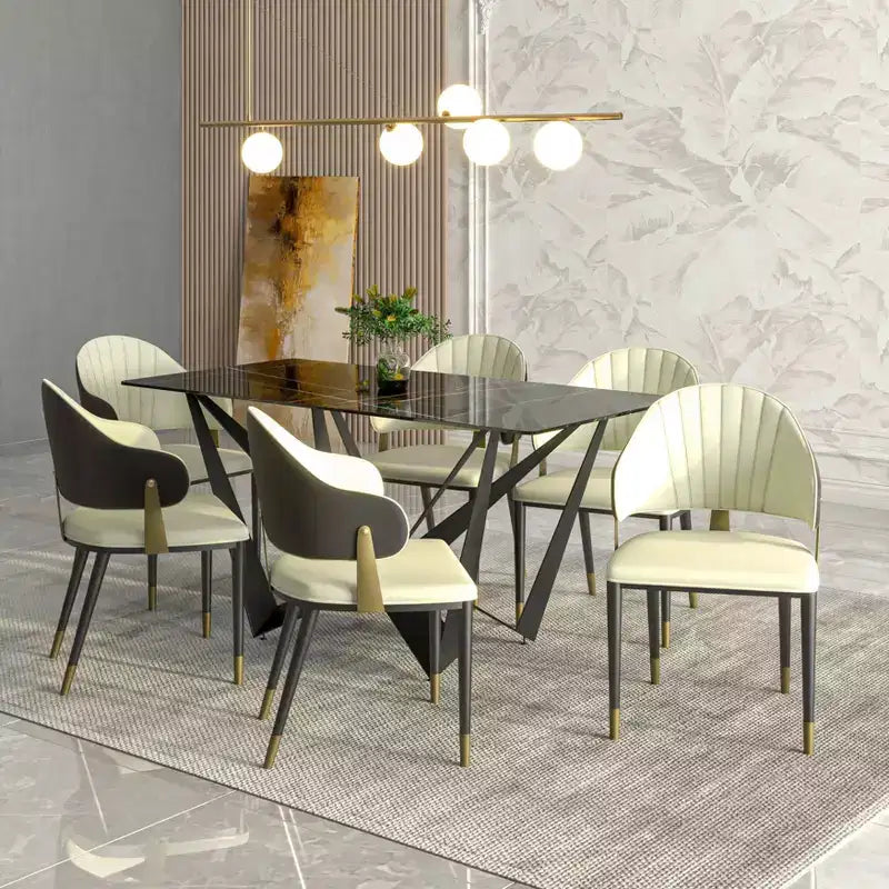 LeisureMod Aria Sedie da pranzo moderne set da 4, rivestite in pelle PU, gambe in metallo, sedute comode per cucina e sala da pranzo