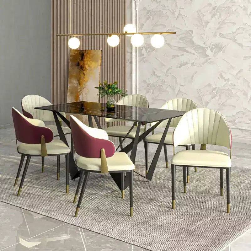 LeisureMod Aria Sedie da pranzo moderne set da 4, rivestite in pelle PU, gambe in metallo, sedute comode per cucina e sala da pranzo