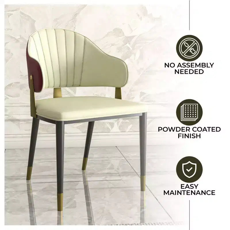 LeisureMod Aria Sedie da pranzo moderne set da 4, rivestite in pelle PU, gambe in metallo, sedute comode per cucina e sala da pranzo
