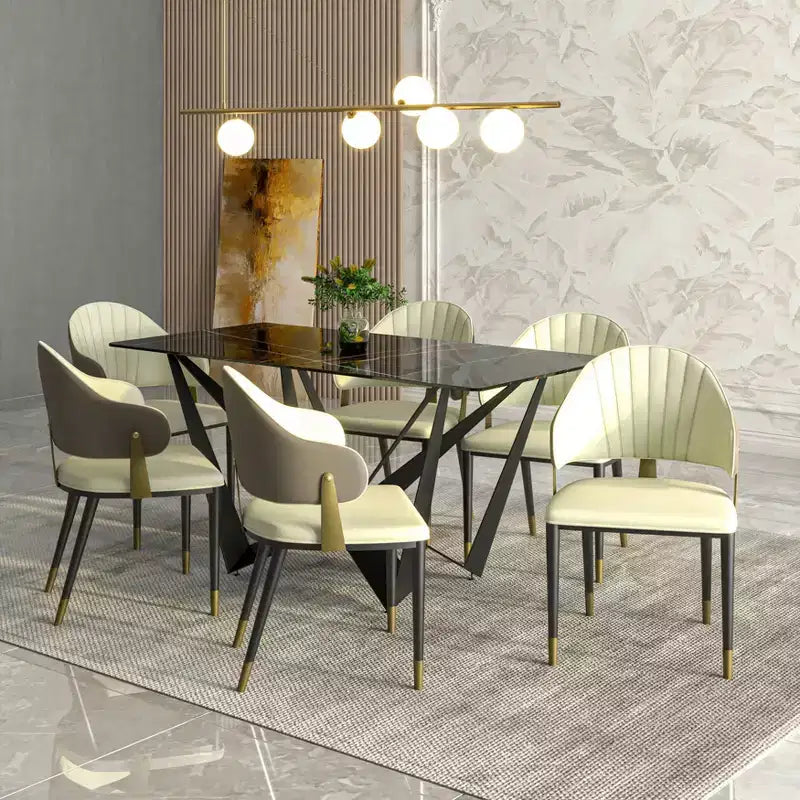 LeisureMod Aria Sedie da pranzo moderne set da 4, rivestite in pelle PU, gambe in metallo, sedute comode per cucina e sala da pranzo