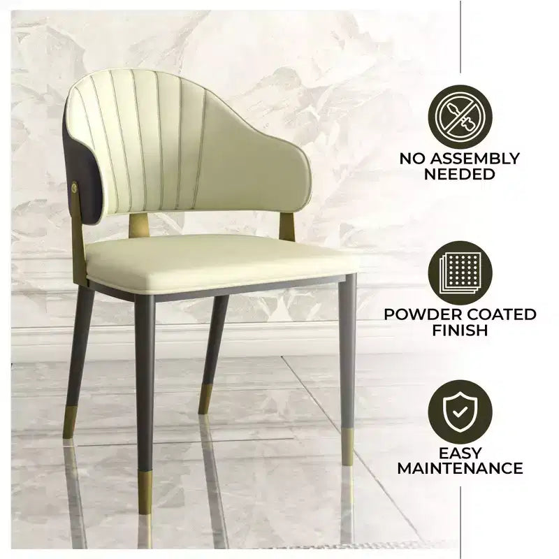LeisureMod Aria Sedie da pranzo moderne set da 4, rivestite in pelle PU, gambe in metallo, sedute comode per cucina e sala da pranzo