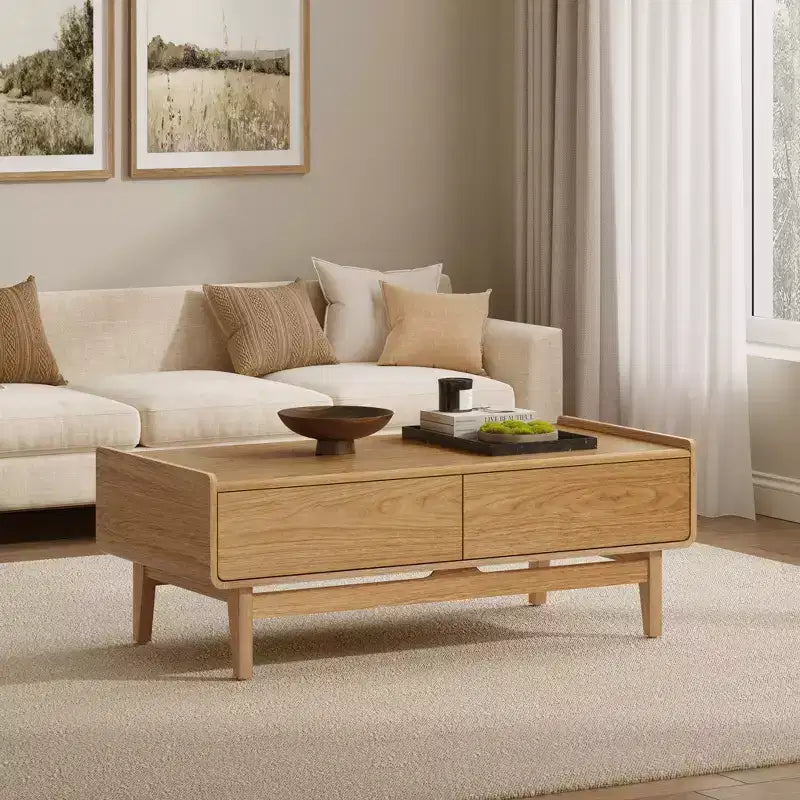 LuxenHome Tavolino da Caffè Moderno di Metà Secolo con Contenitore, Tavolo Rettangolare da 47 Pollici in Legno di Quercia Summer per Soggiorno, Casa e Ufficio Marrone