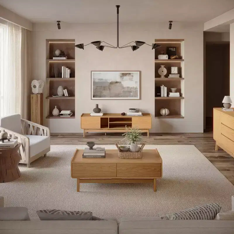 LuxenHome Tavolino da Caffè Moderno di Metà Secolo con Contenitore, Tavolo Rettangolare da 47 Pollici in Legno di Quercia Summer per Soggiorno, Casa e Ufficio Marrone