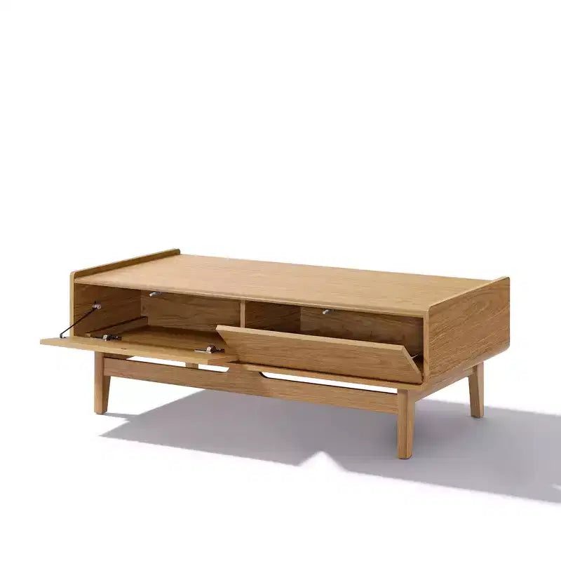 LuxenHome Tavolino da Caffè Moderno di Metà Secolo con Contenitore, Tavolo Rettangolare da 47 Pollici in Legno di Quercia Summer per Soggiorno, Casa e Ufficio Marrone