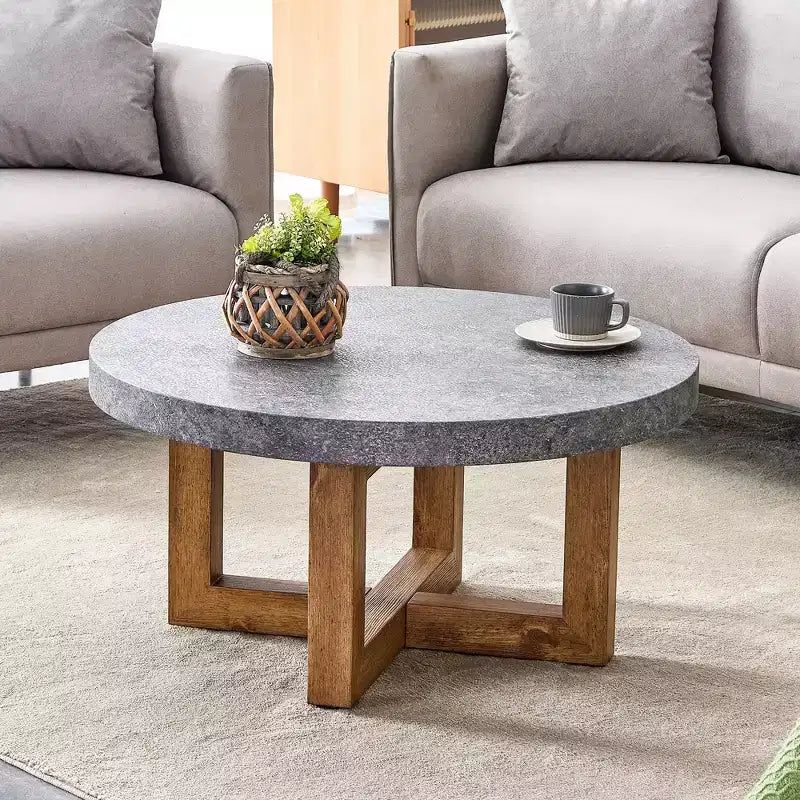 MAYEERTY 31.4 Modern Texture MDF Round Coffee Table, Rustic Table for Living Room, Gray