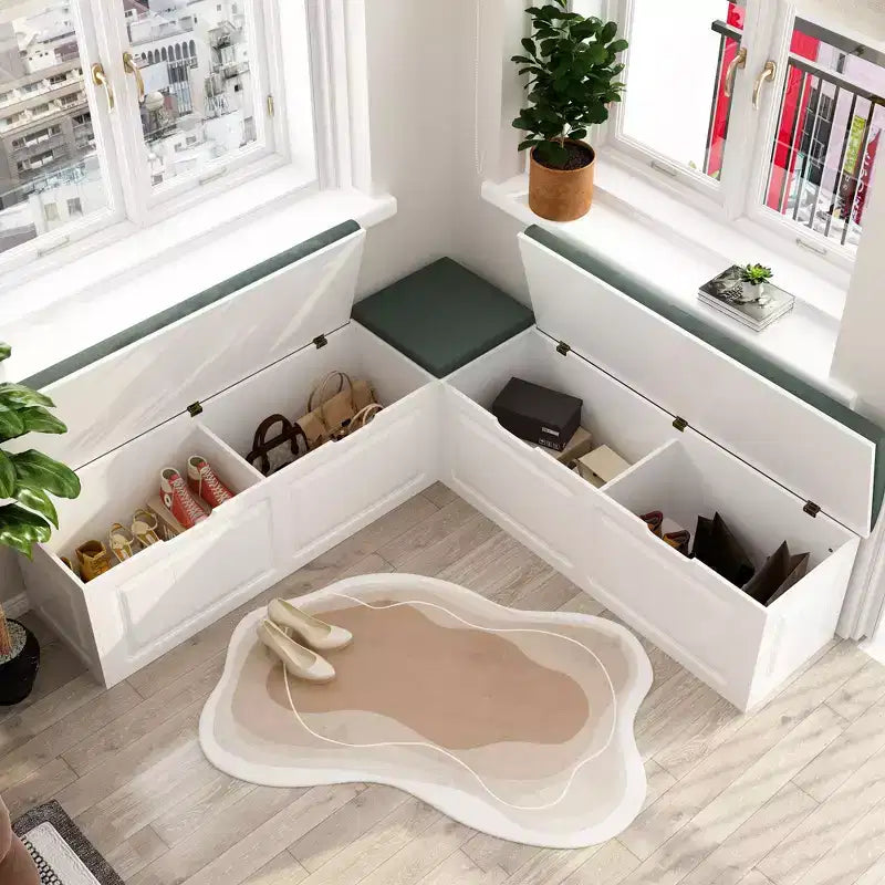 Panca Angolare a L Elegante e Pratica con Contenitore per Scarpe, per l'Organizzazione della Casa
