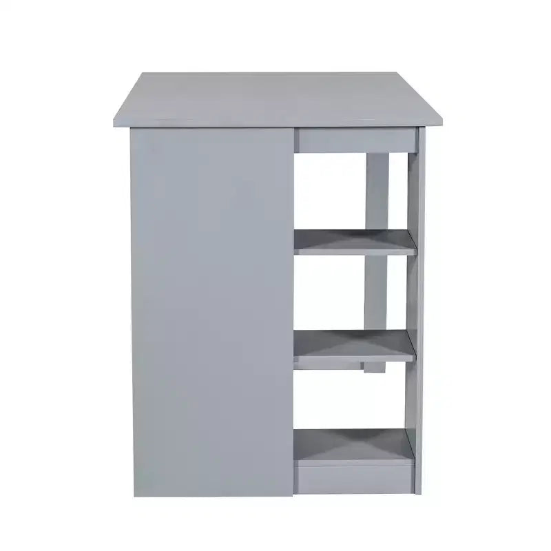 Set Sala da Pranzo 5 Pezzi Stile Fattoria Altezza Bancone con 4 Sedie Imbottite e Scaffali a 3 Ripiani, Grigio/Naturale+Bianco