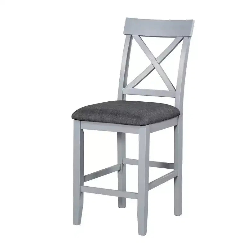 Set Sala da Pranzo 5 Pezzi Stile Fattoria Altezza Bancone con 4 Sedie Imbottite e Scaffali a 3 Ripiani, Grigio/Naturale+Bianco