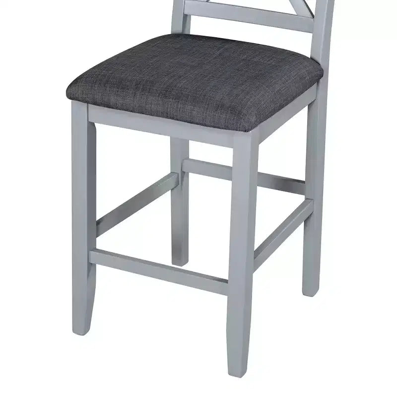 Set Sala da Pranzo 5 Pezzi Stile Fattoria Altezza Bancone con 4 Sedie Imbottite e Scaffali a 3 Ripiani, Grigio/Naturale+Bianco