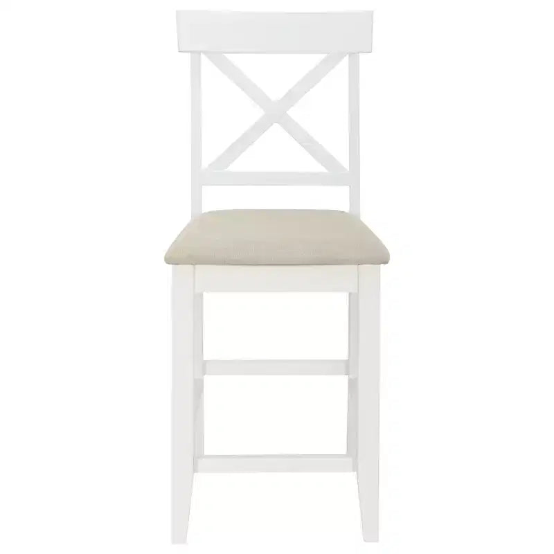 Set Sala da Pranzo 5 Pezzi Stile Fattoria Altezza Bancone con 4 Sedie Imbottite e Scaffali a 3 Ripiani, Grigio/Naturale+Bianco