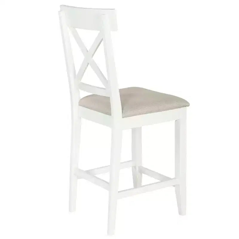 Set Sala da Pranzo 5 Pezzi Stile Fattoria Altezza Bancone con 4 Sedie Imbottite e Scaffali a 3 Ripiani, Grigio/Naturale+Bianco
