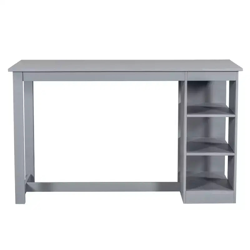 Set Sala da Pranzo 5 Pezzi Stile Fattoria Altezza Bancone con 4 Sedie Imbottite e Scaffali a 3 Ripiani, Grigio/Naturale+Bianco