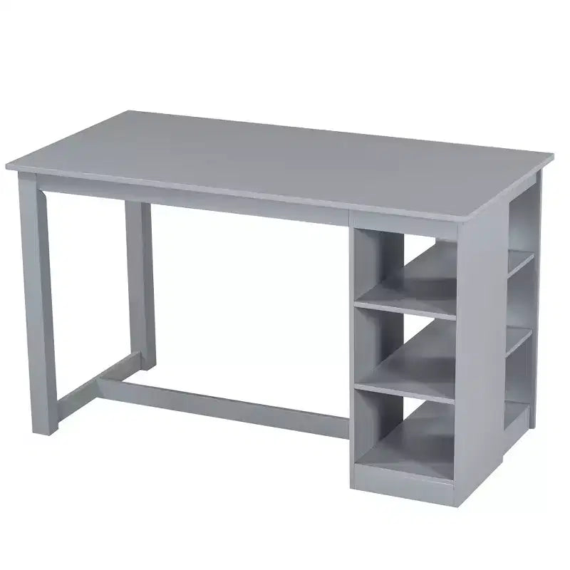Set Sala da Pranzo 5 Pezzi Stile Fattoria Altezza Bancone con 4 Sedie Imbottite e Scaffali a 3 Ripiani, Grigio/Naturale+Bianco