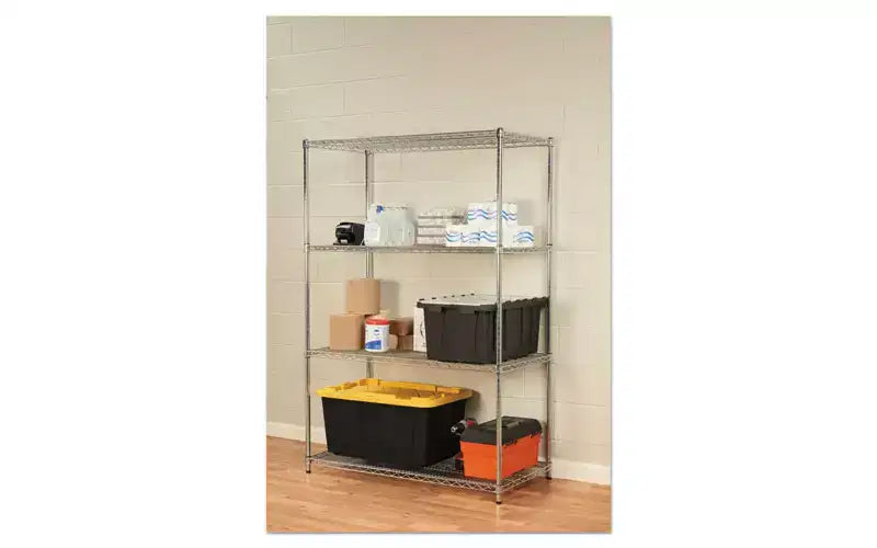 Kit scaffalature a quattro ripiani in filo metallico Alera certificato NSF, 48w x 24d x 72h, argento