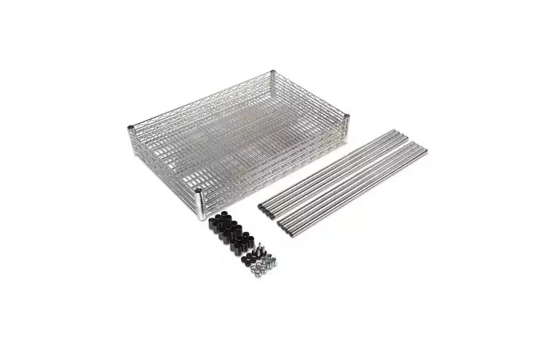 Kit scaffalature a quattro ripiani in filo metallico Alera certificato NSF, 48w x 24d x 72h, argento