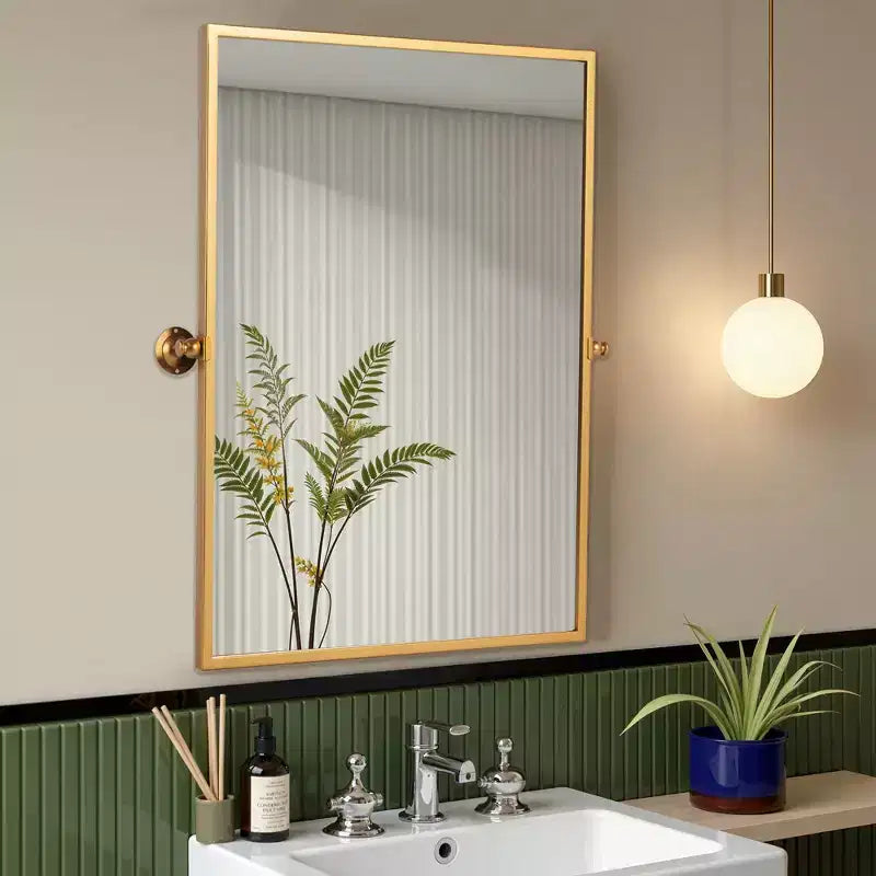 Specchio pensile rettangolare in ferro battuto, oro, con ferramenta, 91x61x4 cm