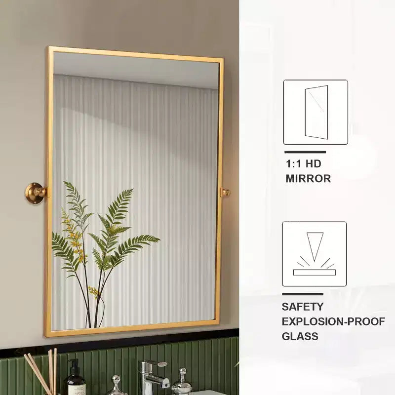 Specchio pensile rettangolare in ferro battuto, oro, con ferramenta, 91x61x4 cm