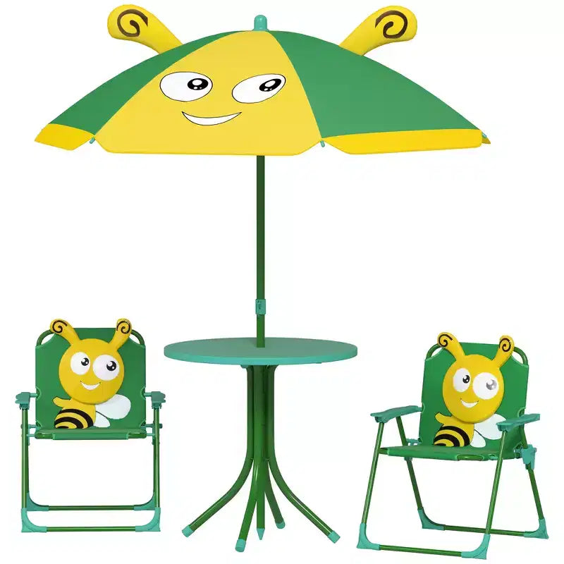 Set tavolo e sedie da picnic per bambini, tavolo per attività all'aperto con 2 sedie pieghevoli, ombrellone rimovibile, per giardino, cortile