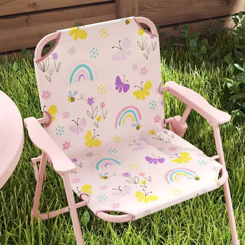 Set tavolo e sedie da picnic per bambini, tavolo per attività all'aperto con 2 sedie pieghevoli, ombrellone rimovibile, per giardino, cortile