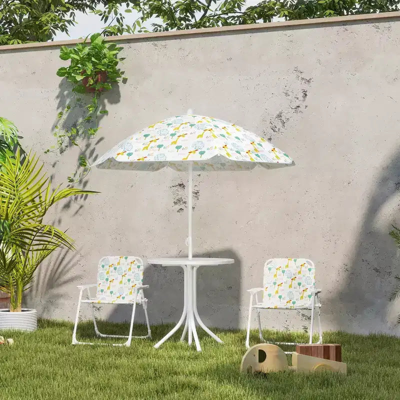 Set tavolo e sedie da picnic per bambini, tavolo per attività all'aperto con 2 sedie pieghevoli, ombrellone rimovibile, per giardino, cortile