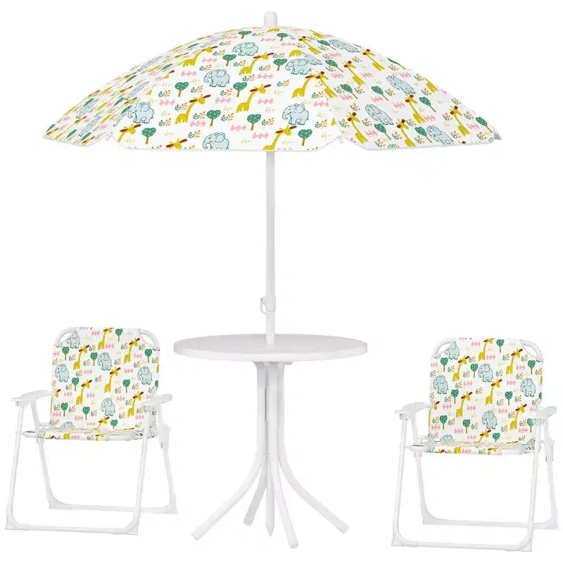 Set tavolo e sedie da picnic per bambini, tavolo per attività all'aperto con 2 sedie pieghevoli, ombrellone rimovibile, per giardino, cortile