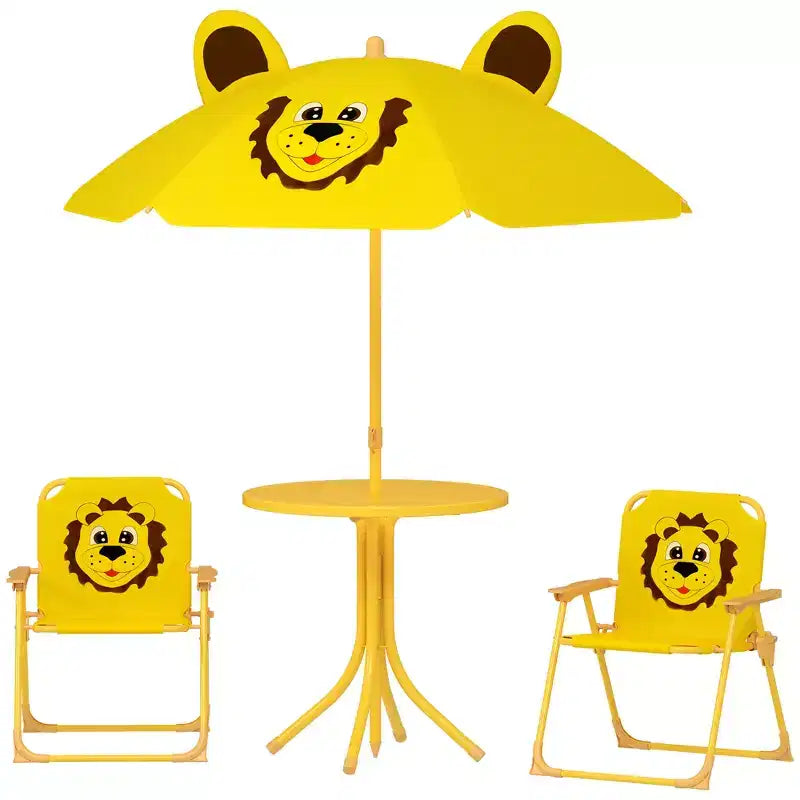 Set tavolo e sedie da picnic per bambini, tavolo per attività all'aperto con 2 sedie pieghevoli, ombrellone rimovibile, per giardino, cortile