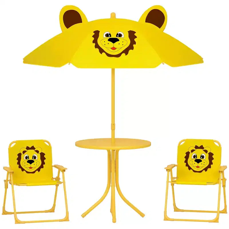 Set tavolo e sedie da picnic per bambini, tavolo per attività all'aperto con 2 sedie pieghevoli, ombrellone rimovibile, per giardino, cortile