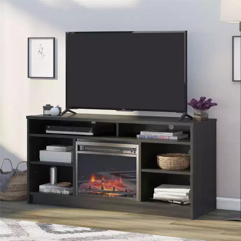 Mobile TV Ameriwood Home Hendrix 65 con camino elettrico integrato e 6 ripiani