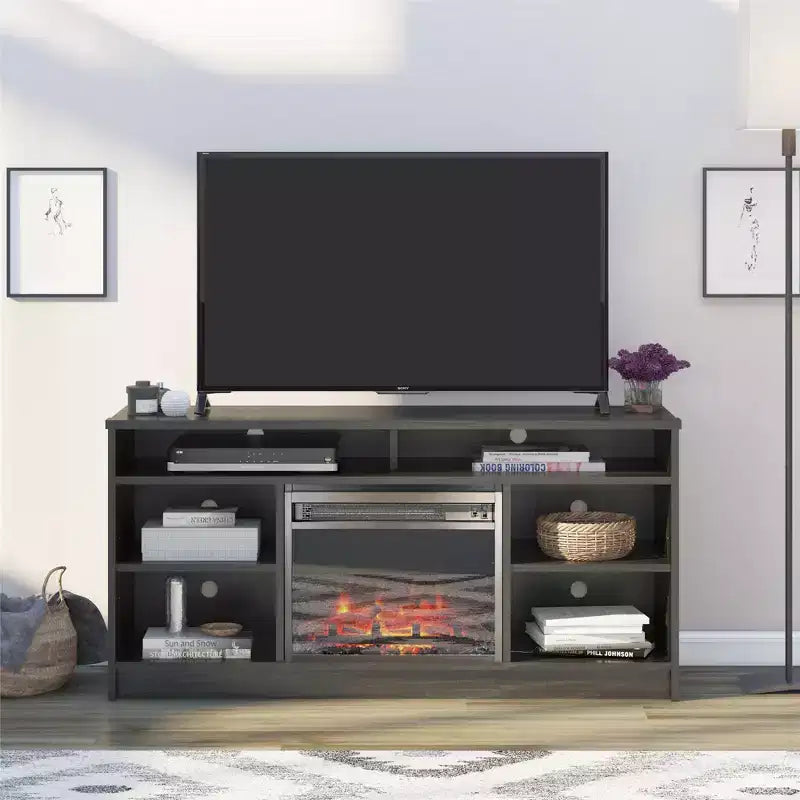 Mobile TV Ameriwood Home Hendrix 65 con camino elettrico integrato e 6 ripiani