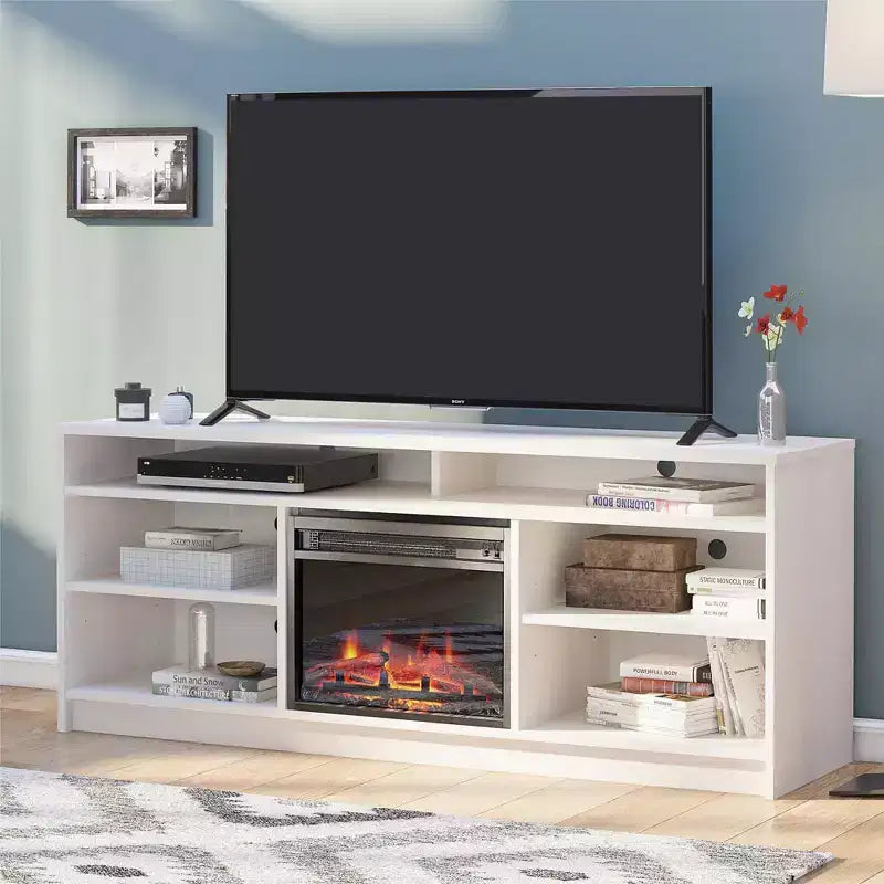 Mobile TV Ameriwood Home Hendrix 65 con camino elettrico integrato e 6 ripiani