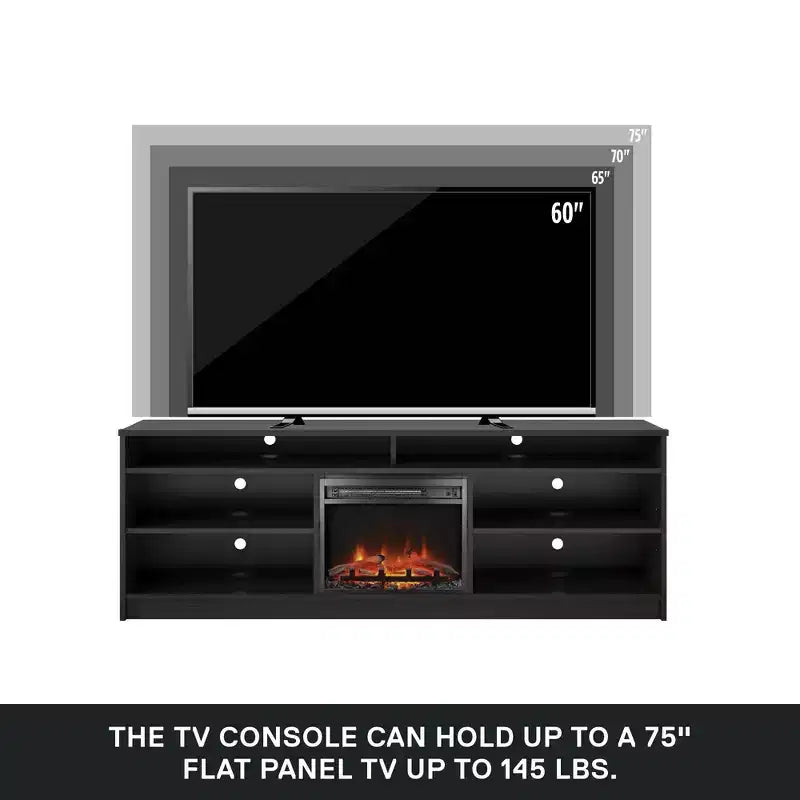 Mobile TV Ameriwood Home Hendrix 65 con camino elettrico integrato e 6 ripiani