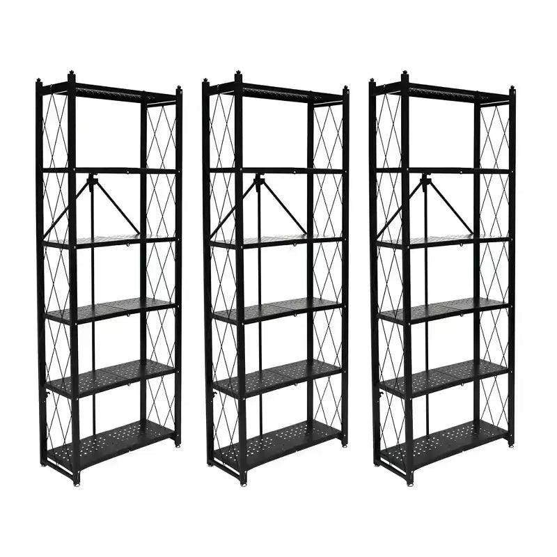 Origami 3 Pack 6 Shelf Bookcase Open Style Organizer Freestanding Large Book Shelf Modern Living Room Vertical Furniture, No Assembly Required, Black