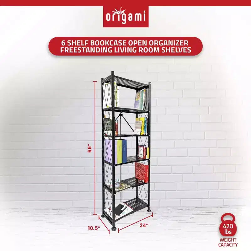 Libreria Origami 3 pezzi a 6 ripiani, organizer aperto indipendente grande scaffale moderno per soggiorno, mobile verticale, nessun assemblaggio richiesto, nero