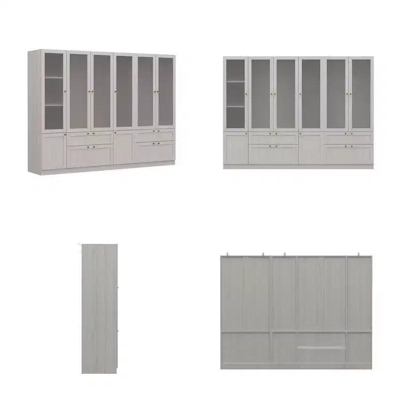 Armadio moderno Hitow, colore grigio, ante in vetro smerigliato, finitura effetto legno, stile crema