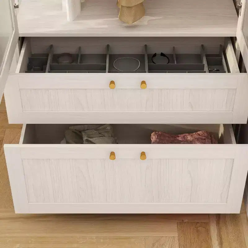Armadio moderno Hitow, colore grigio, ante in vetro smerigliato, finitura effetto legno, stile crema