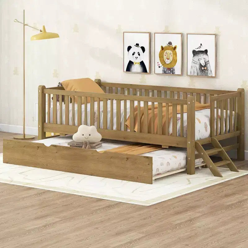 Letto a piattaforma in legno Whisen con sponde e 2 cassetti, misura singola