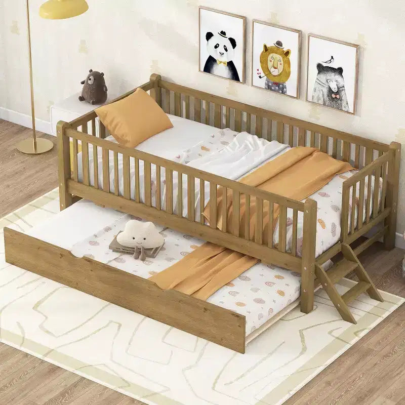 Letto a piattaforma in legno Whisen con sponde e 2 cassetti, misura singola