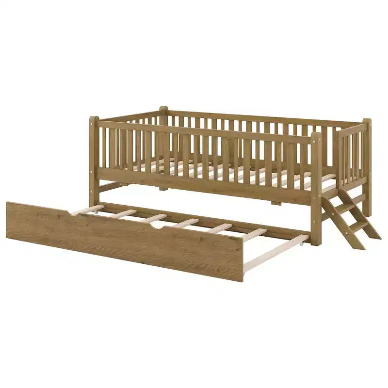 Letto a piattaforma in legno Whisen con sponde e 2 cassetti, misura singola