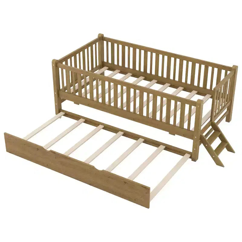 Letto a piattaforma in legno Whisen con sponde e 2 cassetti, misura singola